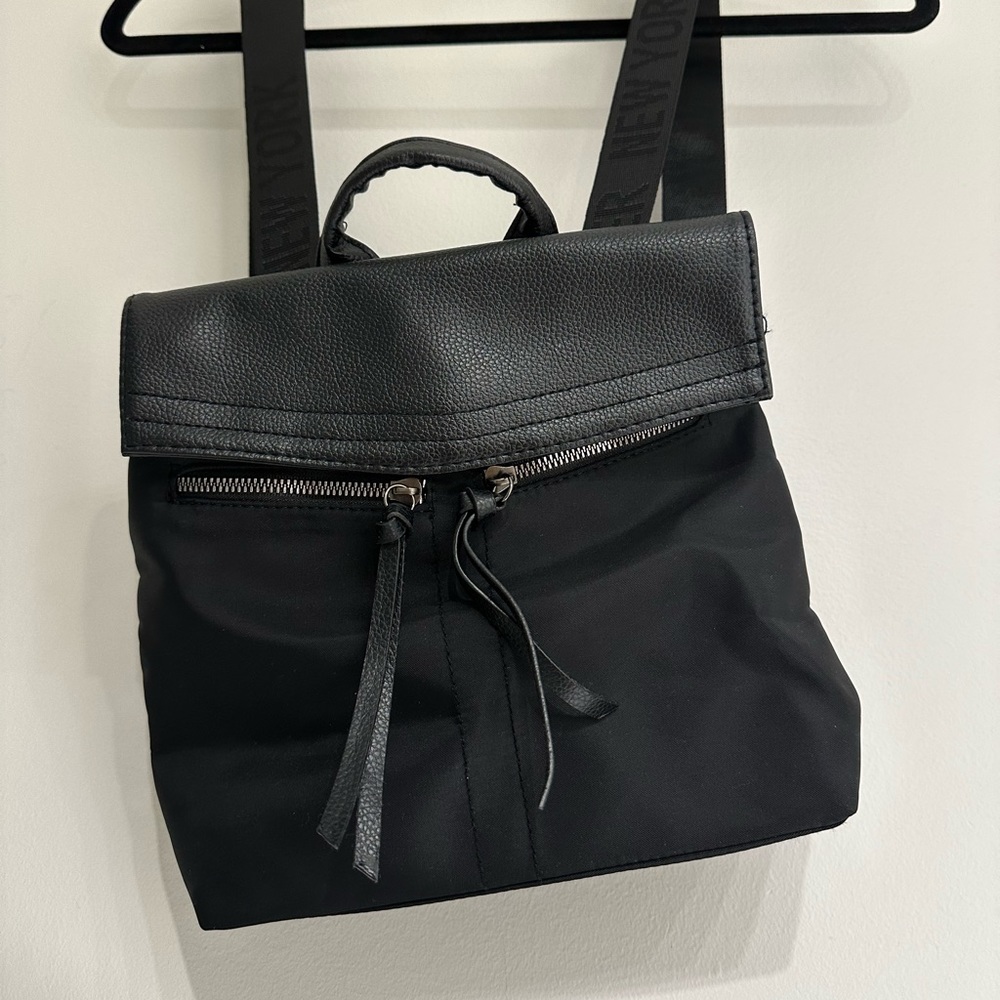 Little black faux mini leather backpack
